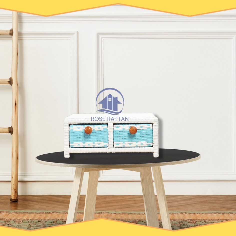 LEMARI LACI ROTAN 2 SUSUN SAMPING MINIMALIS / LEMARI RAK KOSMETIK / RAK LACI PENYIMPANAN SERBAGUNA M