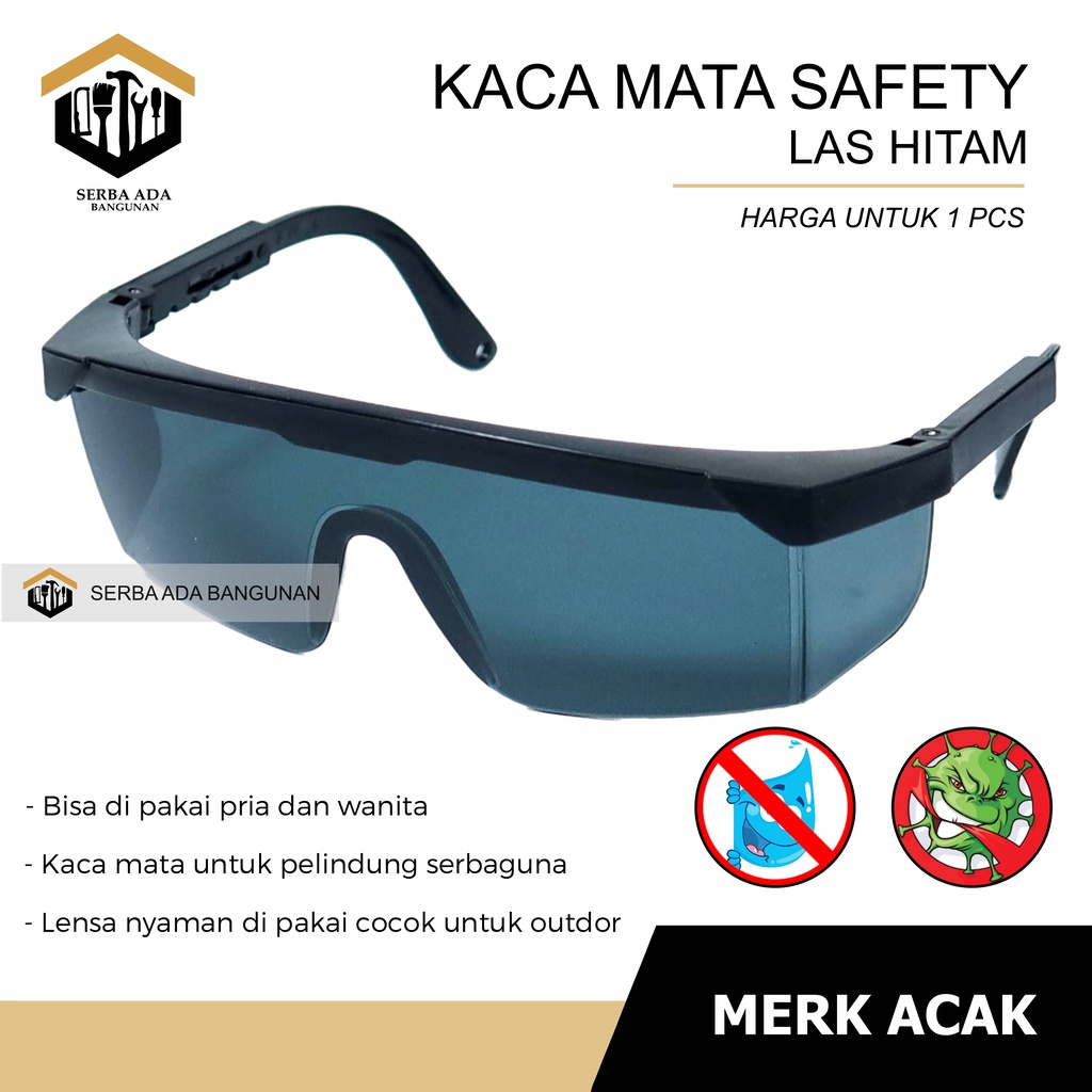 Kacamata Las / Kaca Mata Safety Fashion Gurinda / Laboratorium / Bening Clear Hitam