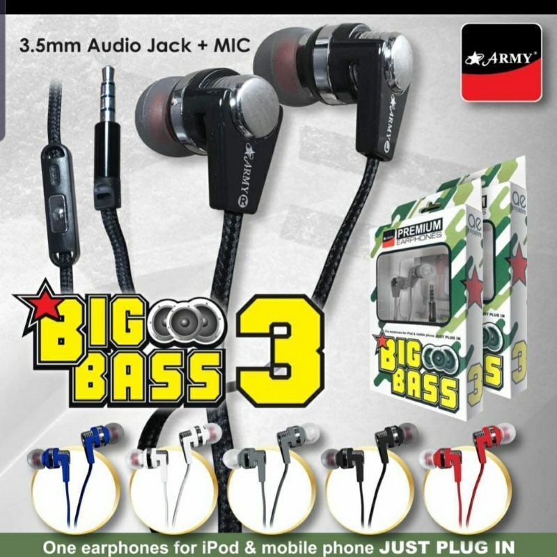 Handsfree ARMY BIG BASS Headset Earphone ARMY BIG BASS