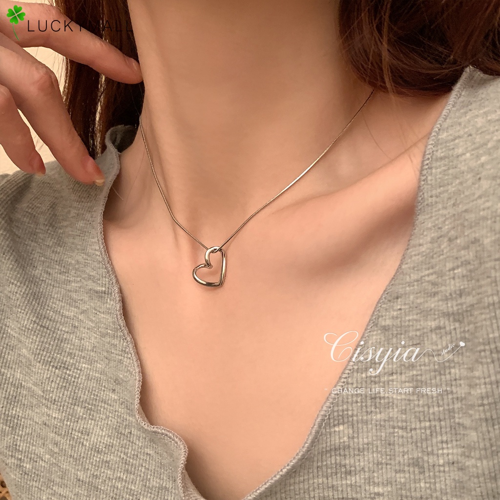 Kalung Rantai Choker Liontin Hati Warna Silver Untuk Wanita