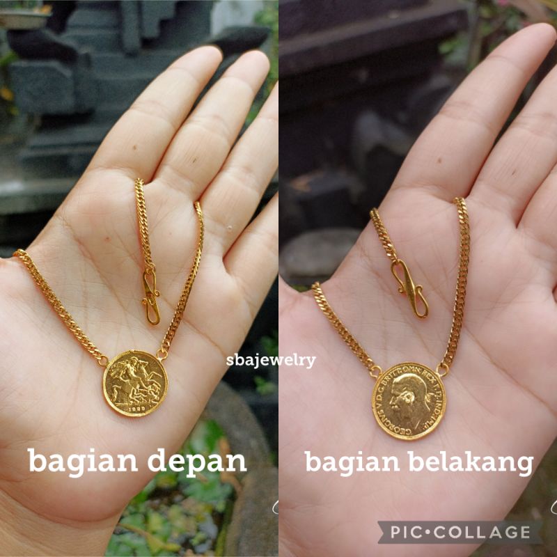 kalung titanium mainan koin jinar bahan alpaka bali lapis emas