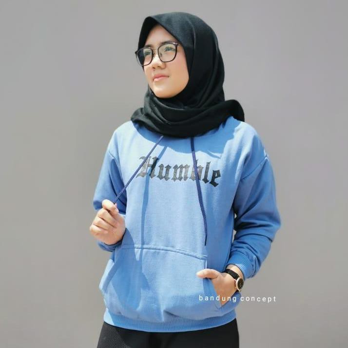 Sweater Hoodie Wanita HUMBLE Size M-XL-Biru