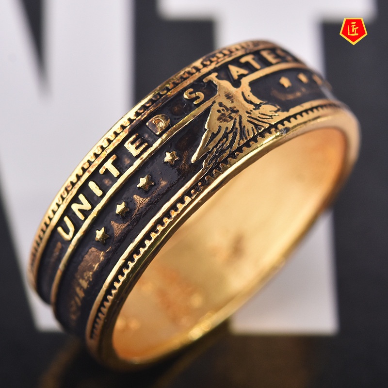 [Ready Stock]Men's Vintage Carved Wolf Coin Pattern Ring