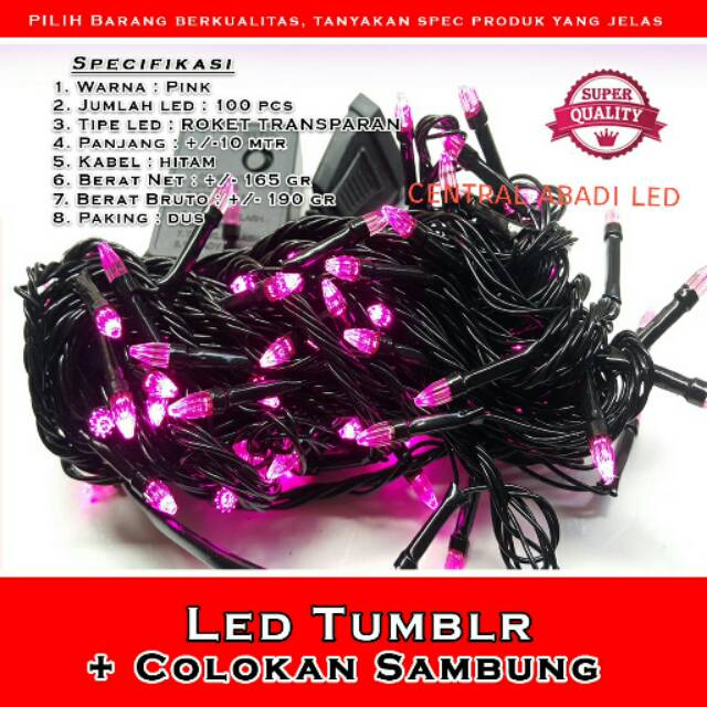 Lampu Hias Natal Pink Kabel Hitam+colokan female