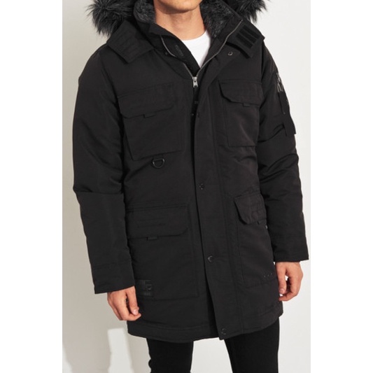 Hollister Men Flip Pocket Jacket (Jaket Parka Tebal Hitam Pria Cowok Cowo)