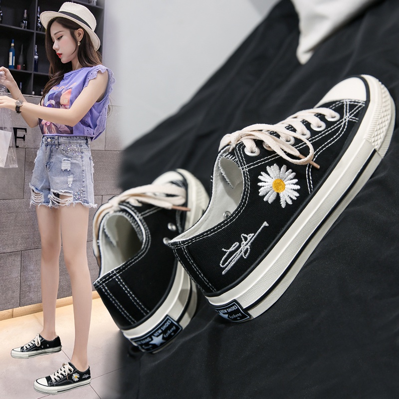 Lalafunny Bunga aster kecil Sepatu Wanita Kanvas Fashion Impor Korea Style