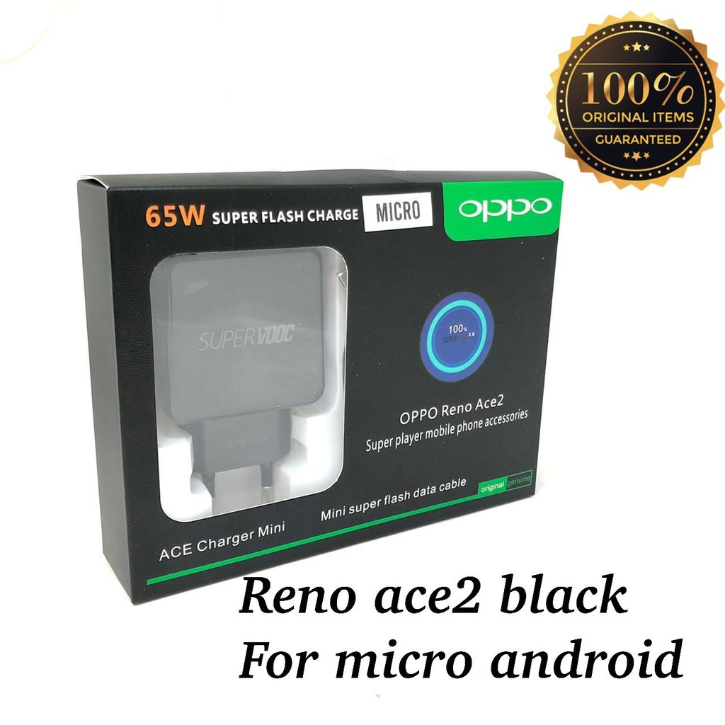 CHARGER CASAN OPPO R17PRO SUPER VOOC 65W RENO ACE 2 TYPE C DAN MICRO USB BLACK EDITION