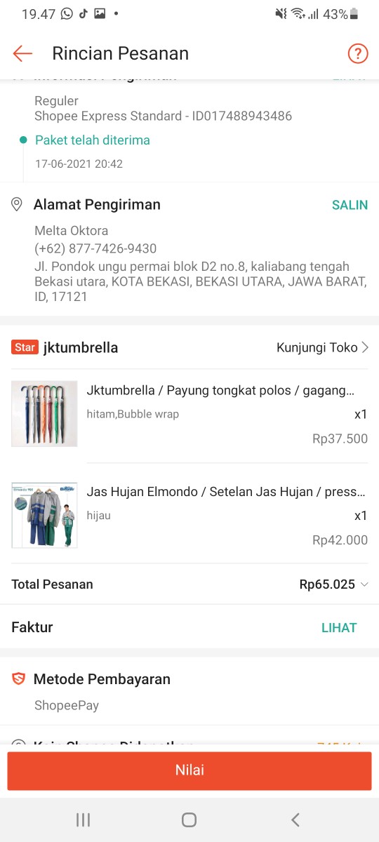 Jktumbrella / Payung Tongkat Polos / Gagang Warna / Sablon Promosi / Grc - 75008