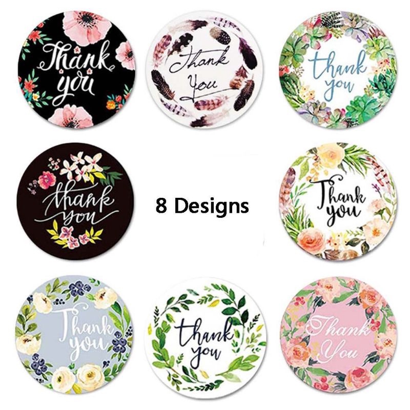 500pcs/Roll  Floral Thank You Stickers/ 8 Types of Floral Packaging Seal Round Labels/ New Year Christmas Birthday Party Gift Sealing Label/ Envelope Thank You Stationery Stickers