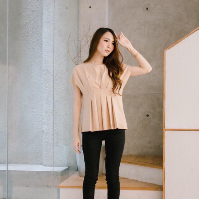 Peach Cream Top Scuba Blouse Women Atasan Wanita Blus Krem