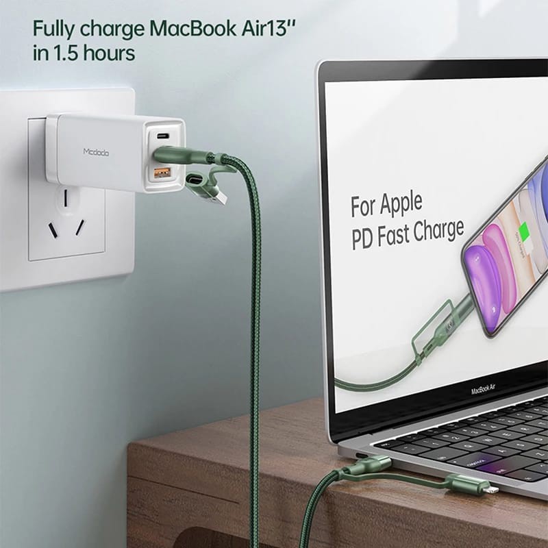 Mcdodo Kabel 4 in 1 Multi Fungsi Type C to USB A Type C to Lightning 60W Quick Charger