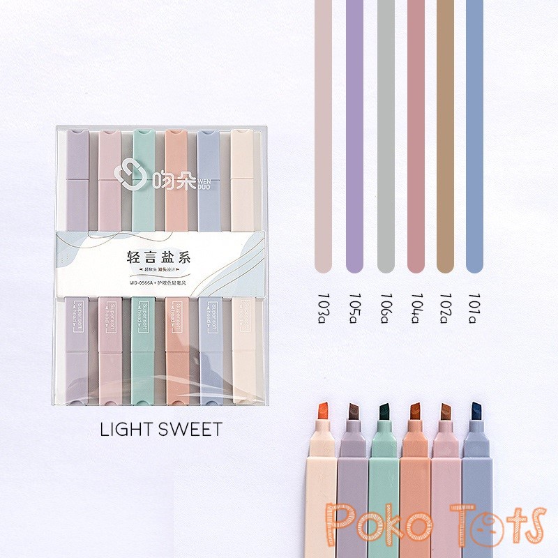 PMM Wenduo Super Soft Head Highlighter Set 6pc Spidol Warna-Warni Isi 6pcs