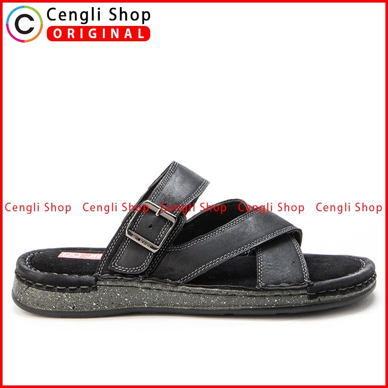 SANDAL CASUAL JIM JOKER PRIA ORIGINAL SLIDE KULIT BRANDED HITAM JJ22