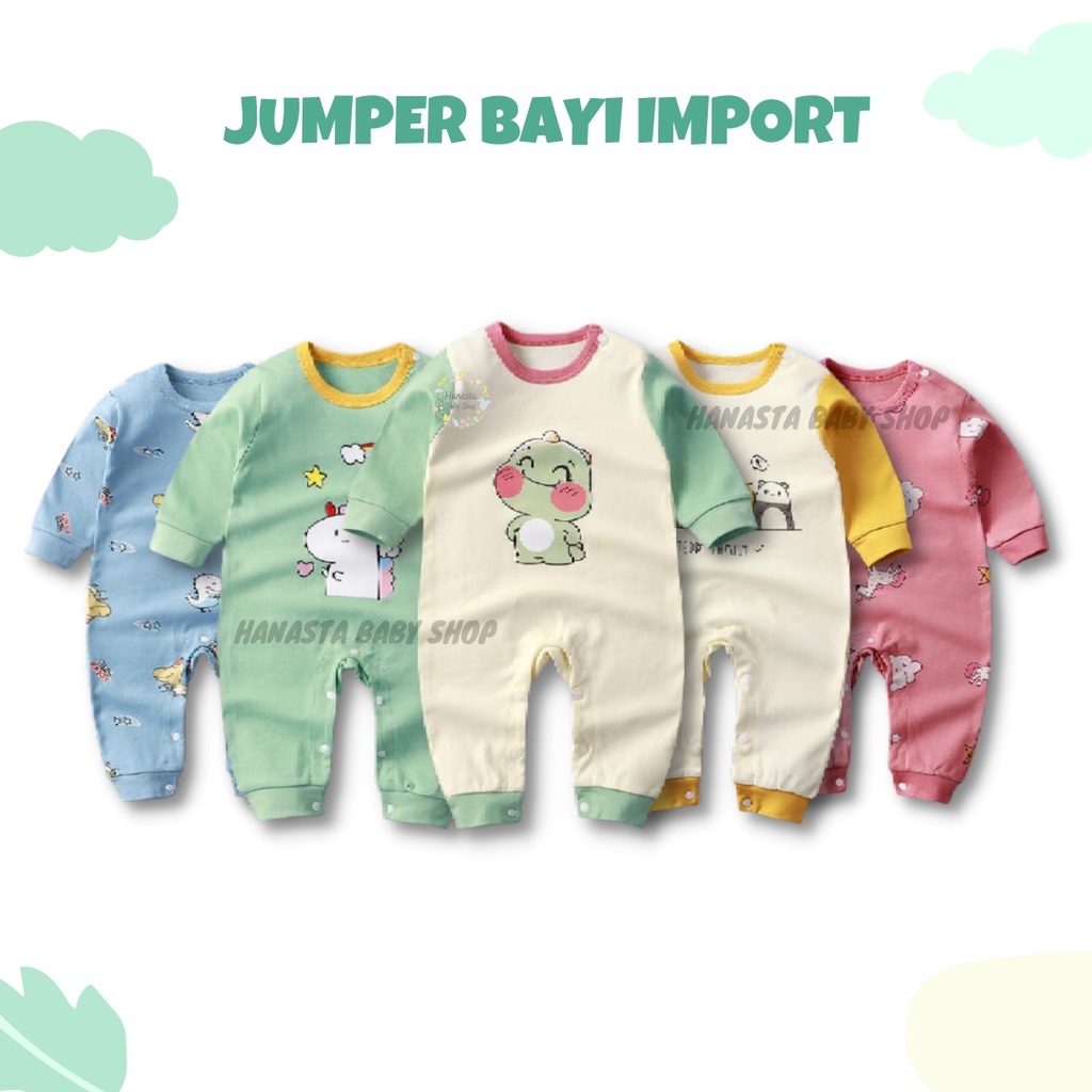 Jumper Bayi Newborn Unisex Import / Jumpsuit Anak Baru Lahir / Romper Baju Bayi import