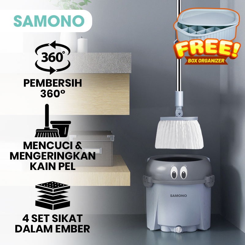 Samono Alat Pel Lantai Microfiber Utra Mop ada Ember Spin Mop 4 Sikat Dalam Ember ada Pengering SCM0