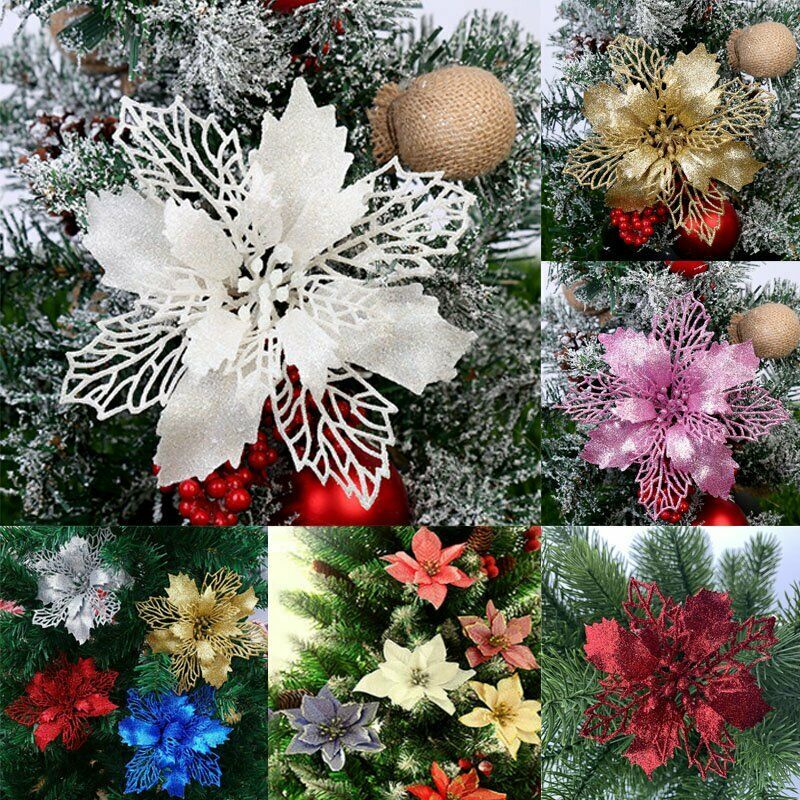 10 Pcs Bunga Poinsettia Buatan Model Hollow Ukuran 11cm Untuk Dekorasi Pohon Natal