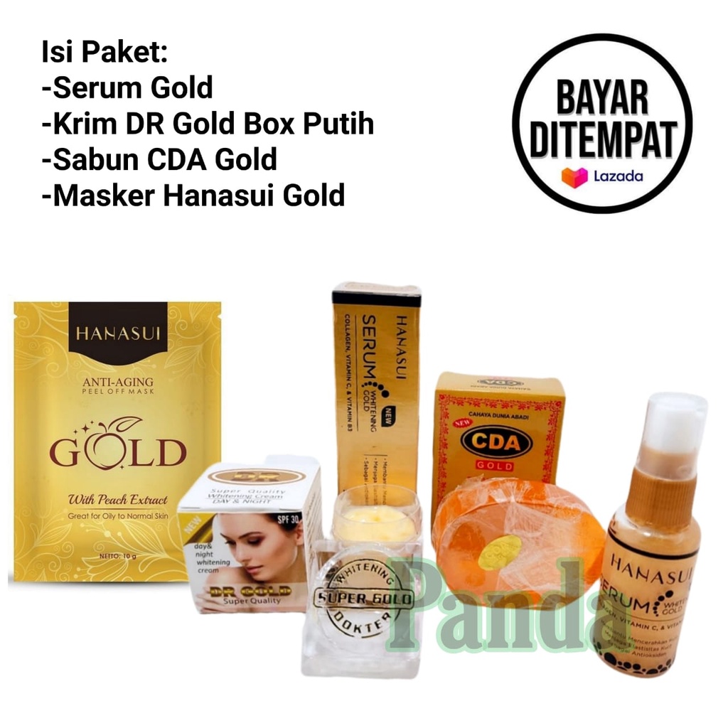Paket Kecantikan 4in1 Serum Hanasui Gold+Krim DR Gold Dus Putih+Sabun CDA Gold+Masker Hanasui Gold