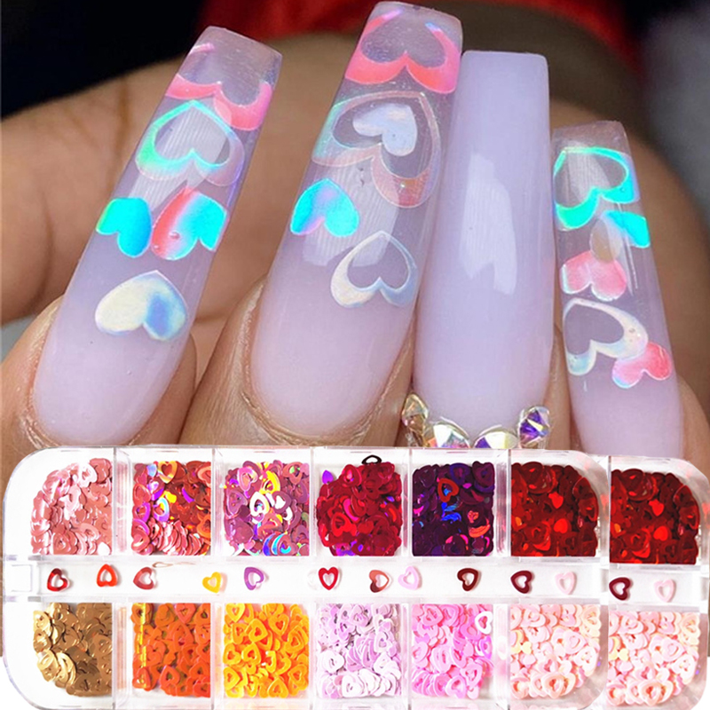 Stiker Kuku 3d Motif Hati / Bibir / Kupu-Kupu Warna Merah Tahan Air Untuk Aksesoris Nail Art Diy