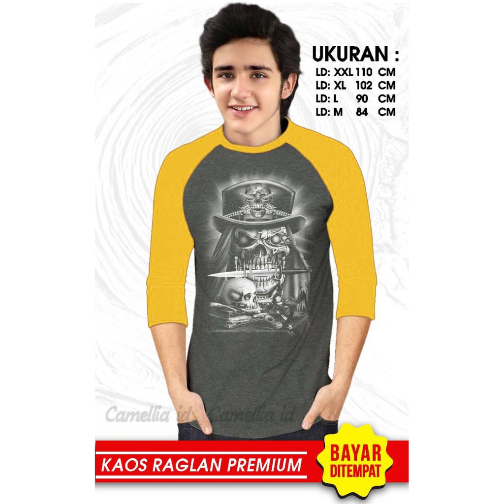 Kaos Raglan (TENGKORAK)/Kaos Pria Lengan 3/4/ Kaos Pria/ Kaos Cowok/ Kaos Oblong/Misty/Kaos