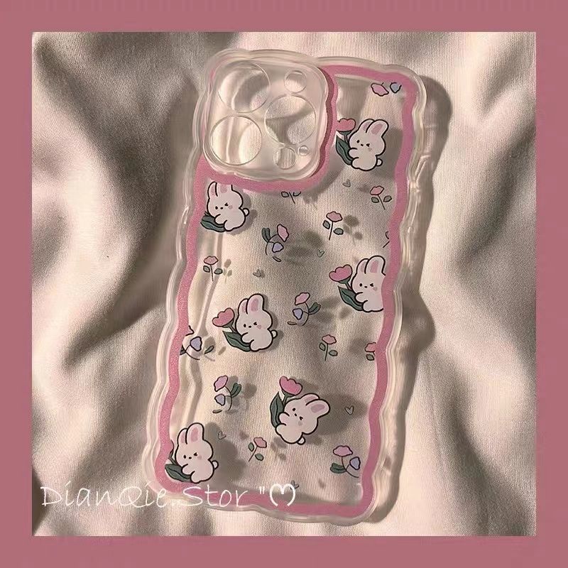 Soft Case Silikon TPU Transparan Motif Kelinci + Bunga Untuk IPhone 13 13pro Mini 12 11 Pro MAX 6S 7 8 Plus X XS XR