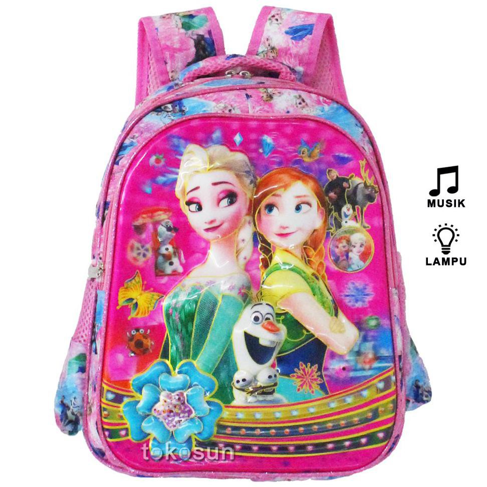 Hot Sale Tas Ransel Frozen 7D Timbul Lampu Musik 2K Anak Sekolah Sd