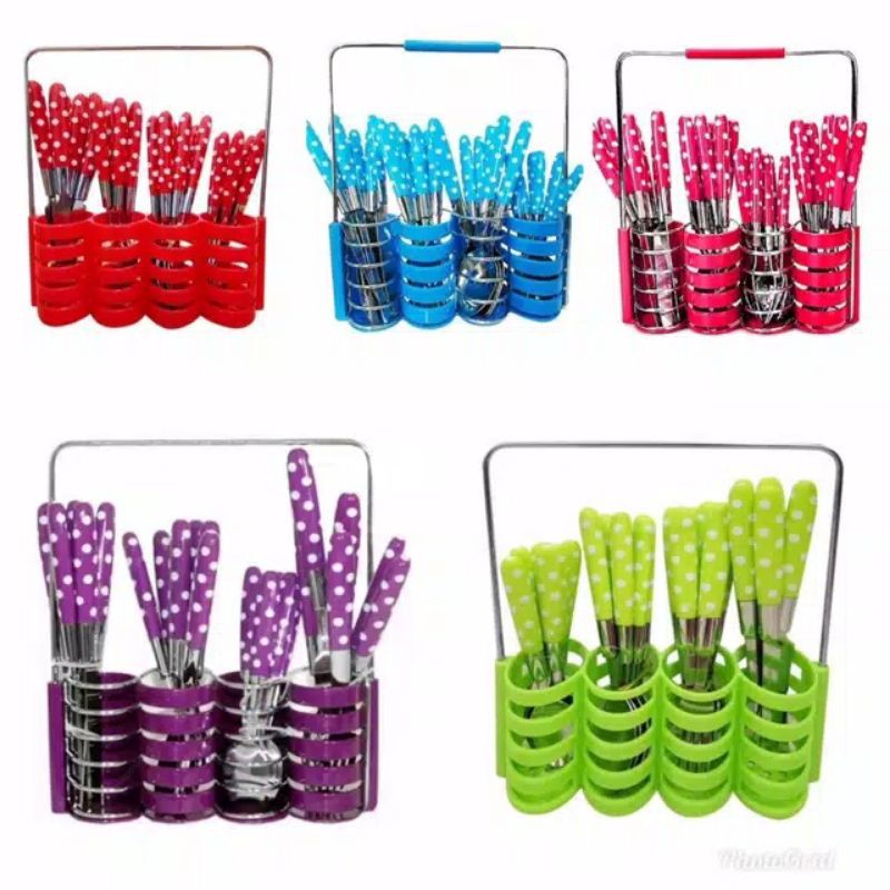 set Sendok Polkadot Set 24 pcs - sendok garpu alat makan