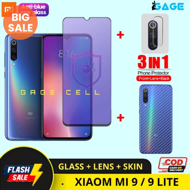 PROMO 3IN1 TEMPERED GLASS ANTI RADIASI XIAOMI MI9 / MI 9 LITE TG ANTI GORES BLUE LIGHT FULL LAYAR