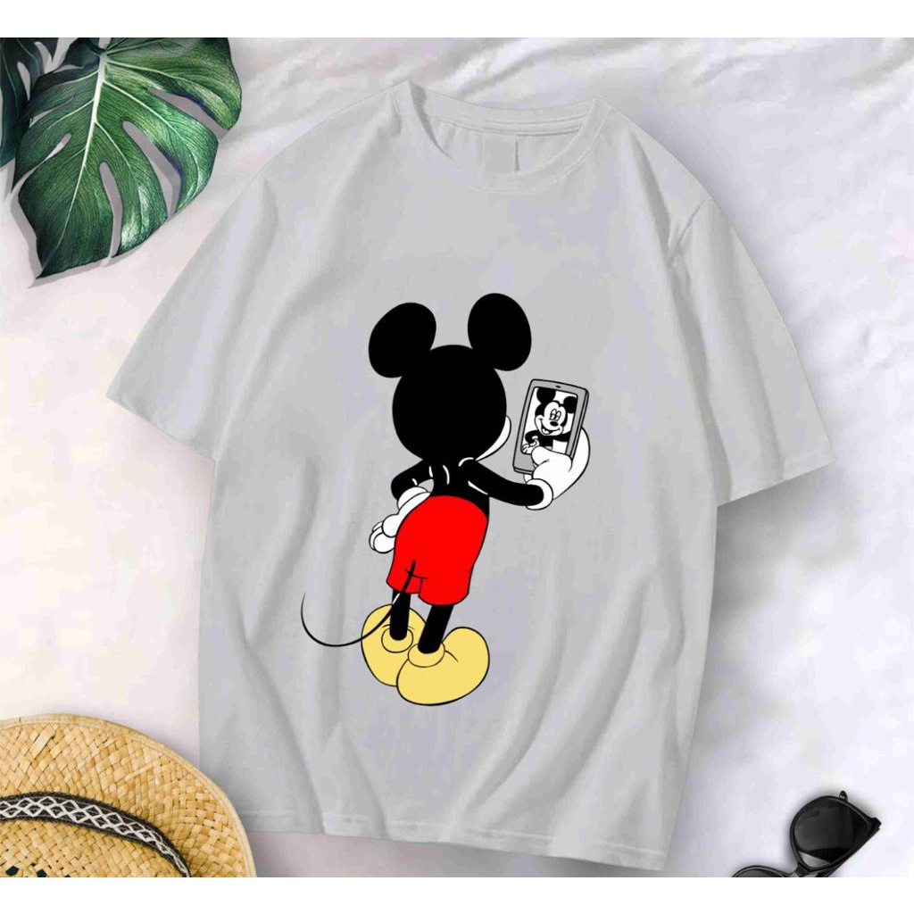 Baju kaos wanita atasan oversize xl motif Mickey selfie tee t-shirt remaja abg dewasa perempuan