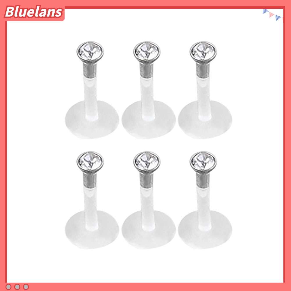 10pcs Cincin Tindik Telinga Bibir Labret Bar Bahan Akrilik Bening Aksen Berlian Imitasi