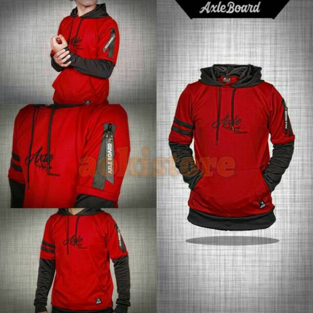 AXLE BOARD SWEATER HOODIE PULLOVER AXLEBOARD RED BLACK