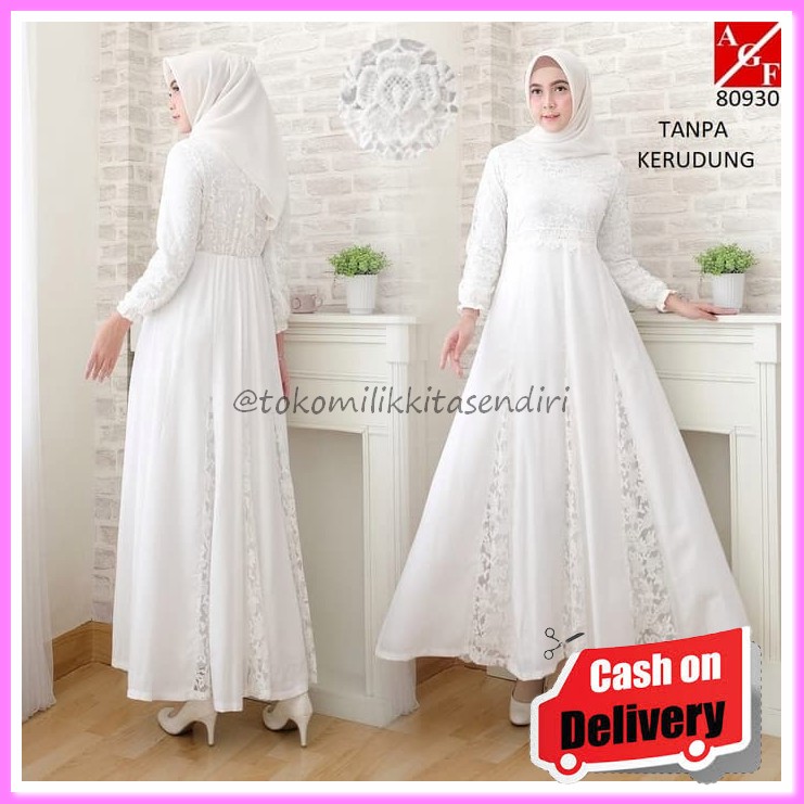 Baju Gamis Wanita Cewek Syari Remaja Sari Dewasa Model Amania Pes NW447 Baju Gamis Putih Wanita Br