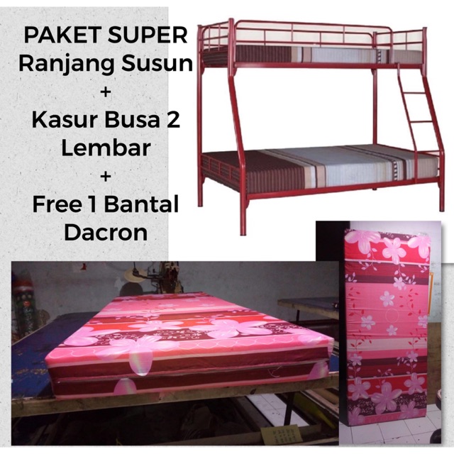 Ranjang Susun + Kasur Busa 2 Lembar + Free Bantol Dacron 1 Pc