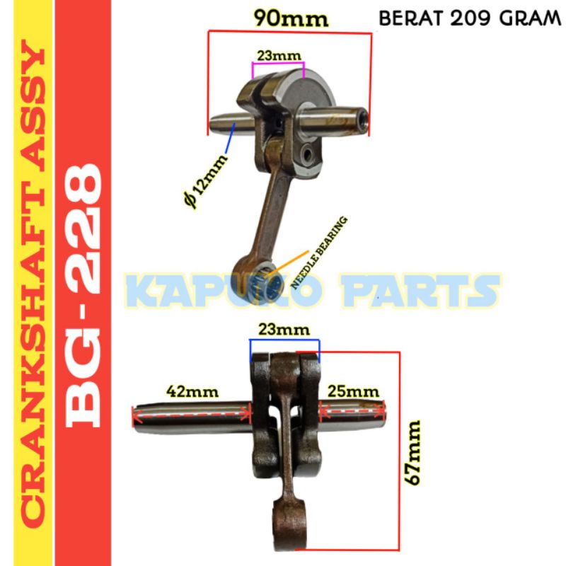 228 CRANKSHAFT ASSY UNTUK MESIN POTONG RUMPUT TANAKA 2 TAK