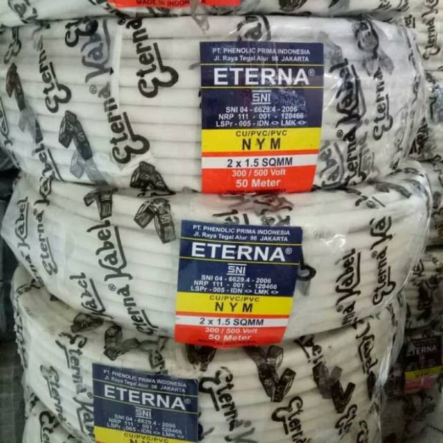 Kabel listrik eterna 2x1,5/ kabel permeter tembaga SNI 2x1,5