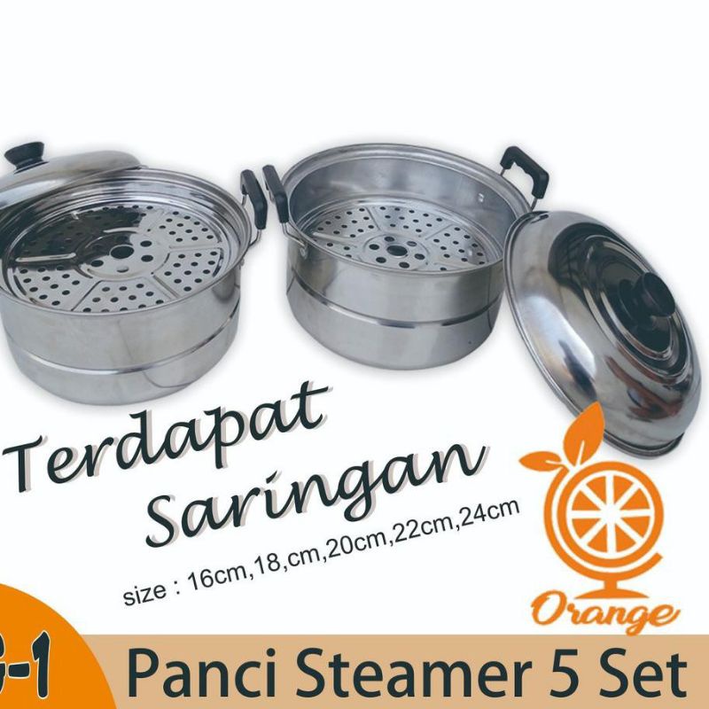 HOT PROMO!! Panci Steamer Stainless Set 5 In 1 Steamer Stainless GIONEE