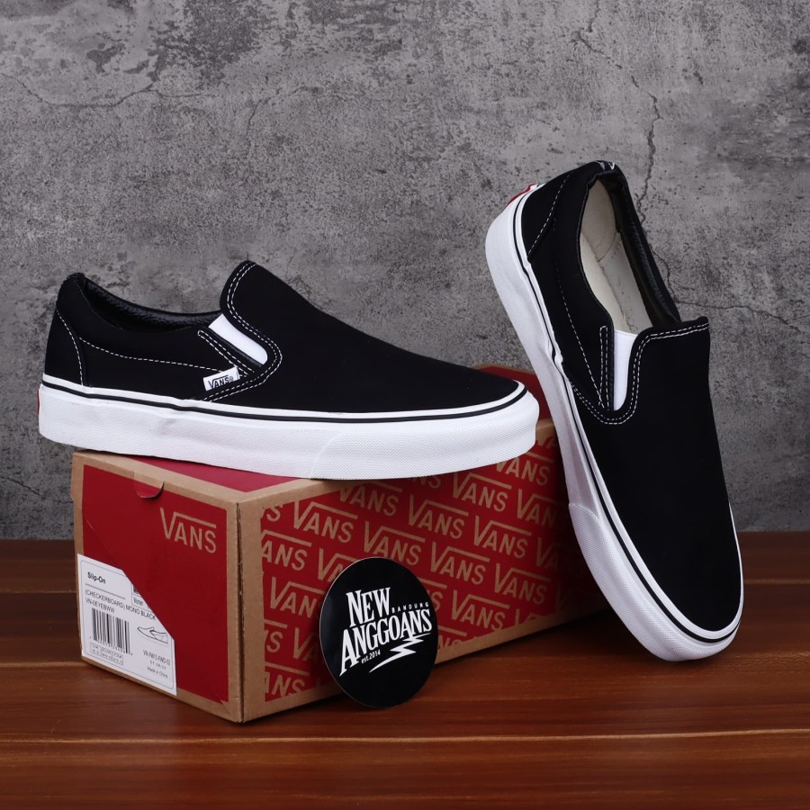 Sepatu Vans Slip On Pria Sepatu Santai Anti Ribet | Black White 38-43