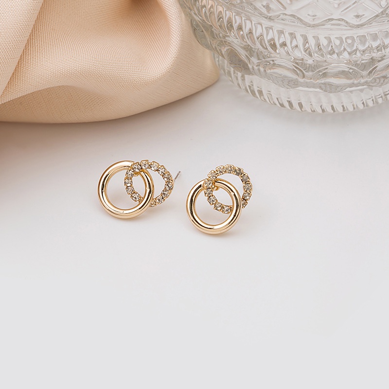 Anting Tusuk Gantung temperament Bahan Sterling silver 925 Desain Cincin Ganda Hias Berlian Gaya Trendysimple Untuk Wanita