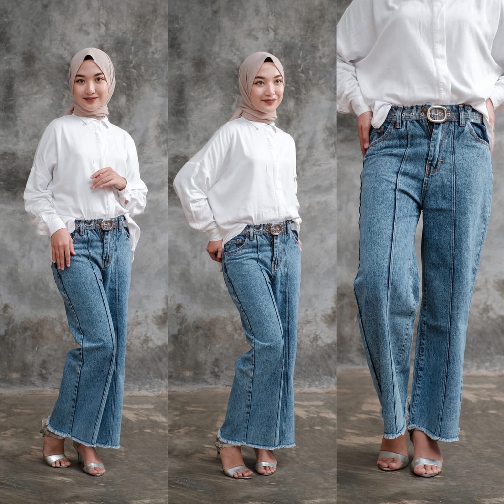 MAGCUN - Kulot Tulang Rawis / Kulot Front Line Rumbai / Haighwaist Kulot Jeans Wanita