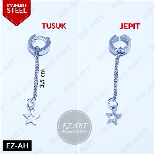 1Pc Model EZ-AH Silver Anting Bintang Pria dan Wanita Jepit Tusuk Variasi Bandul Star