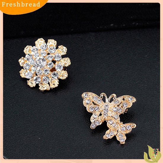 [ TERLARIS]12Pcs Women's Rhinestone Hollow Flower Butterfly Bridal Scarf Lapel Brooch Pins