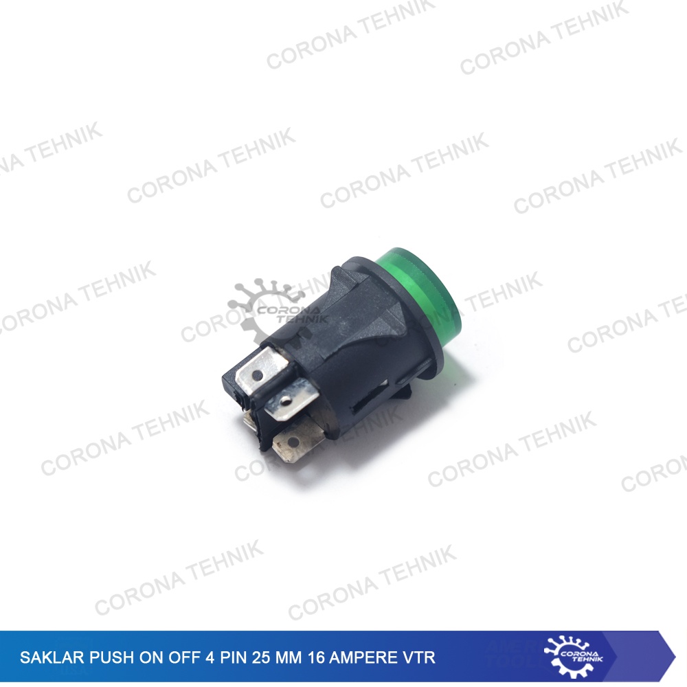 VTR - Saklar Push On Off 4 Pin 25 mm 16 Ampere + Lampu 12 Volt