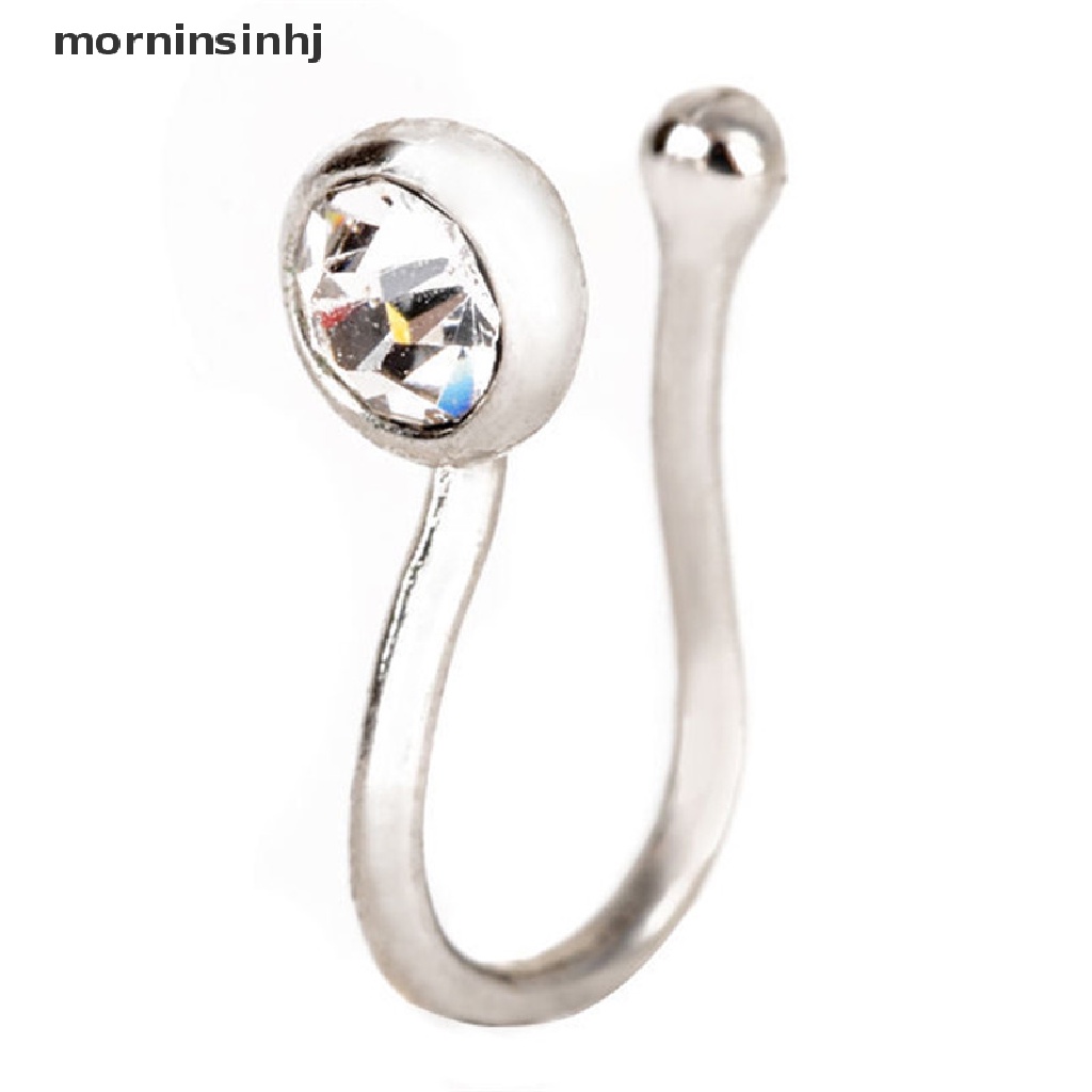 Mornin Anting Tindik Hidung / Bibir Anti Slip Bahan Stainless Steel Dengan Kristal Untuk Wanita