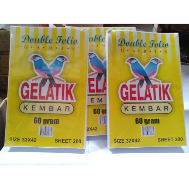 

[1 PAK] KERTAS DOUBLE FOLIO BERGARIS KEMBAR GELATIK ISI 200 LEMBAR 60 GRAM