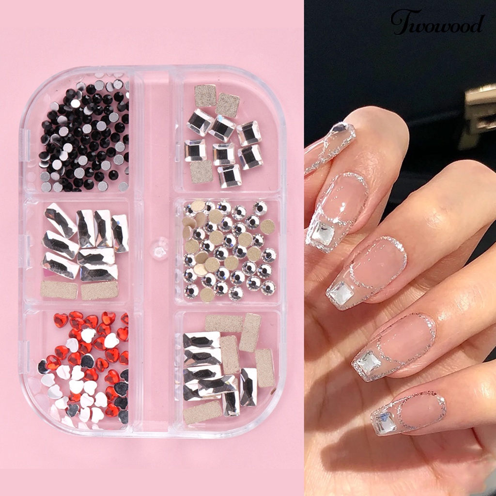 1 Kotak 6 Grids Berlian Imitasi Aneka Bentuk 3D Untuk Aksesoris Nail Art