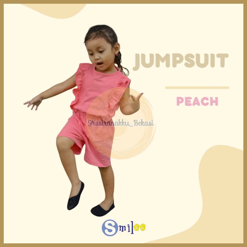 Jumpsuit Anak Smilee Nada Polos Warna Peach Size 1-5Tahun