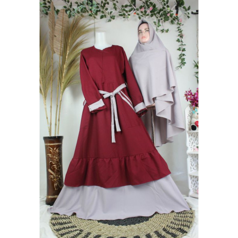 Gamis set syari set khimar itycrepe terbaru 2020 ribela