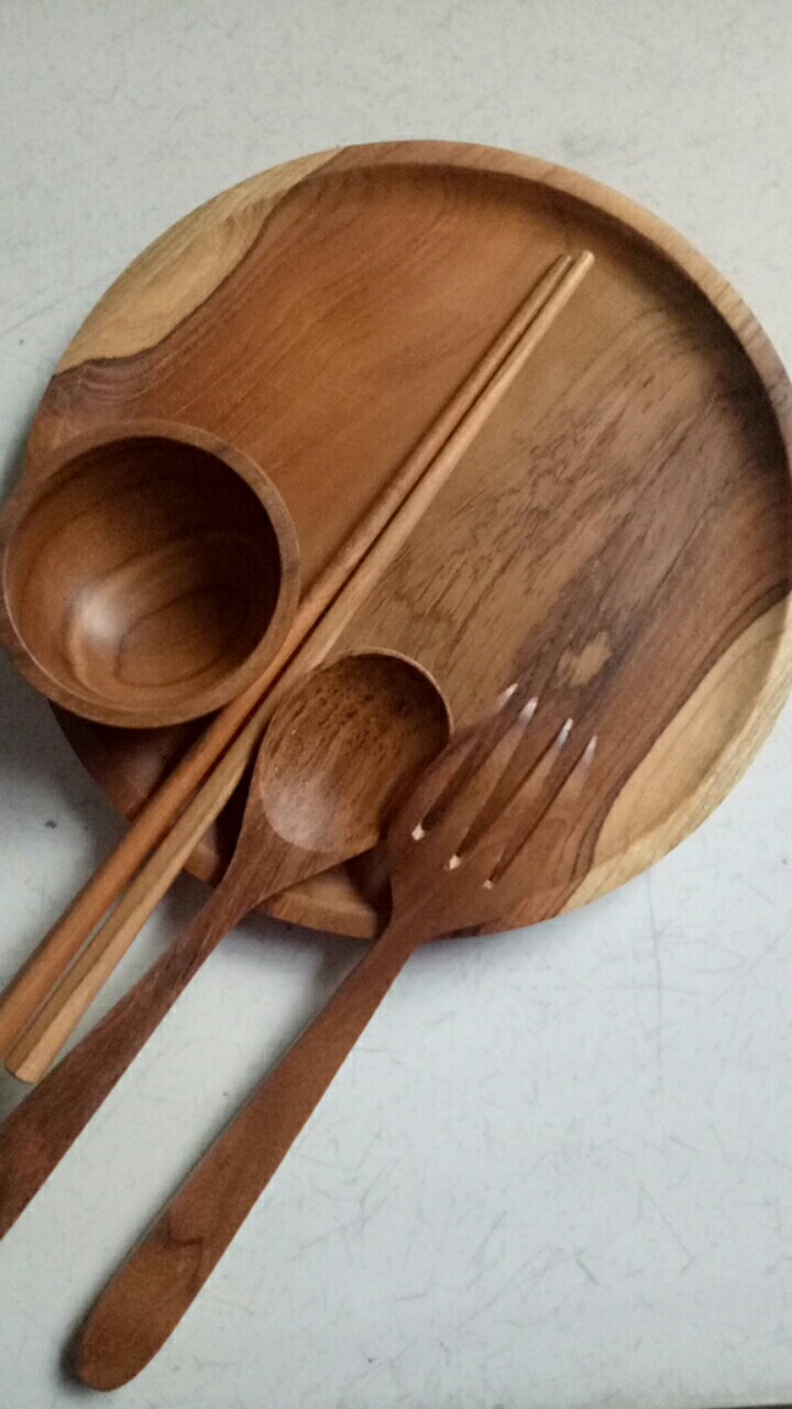 Piring Bulat 20 Cm | Piring Kayu Jati | Nampan Kayu | Piring Kayu Wadah Saji | Piring Saji Kayu