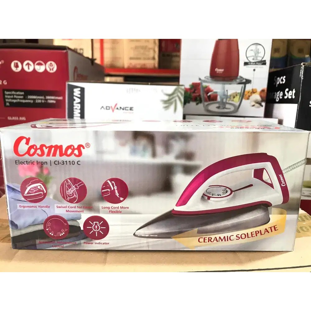 COSMOS CI 3110 C SETRIKA LISTRIK IRON SOLE PLATE  Setrika dengan tapak lebih luas berbahan keramik