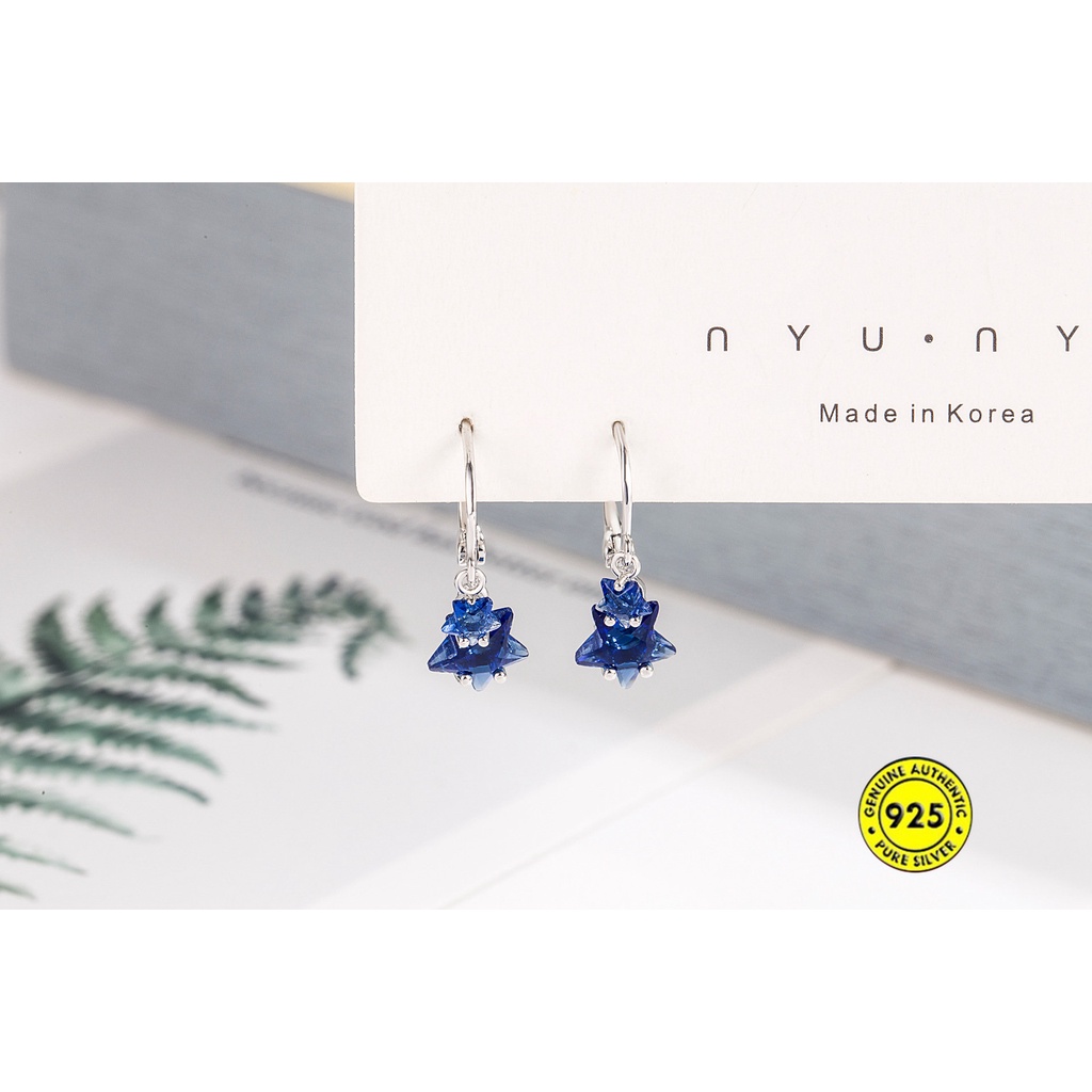 Anting Bentuk Pentagram Warna Biru Gaya Retro U1028