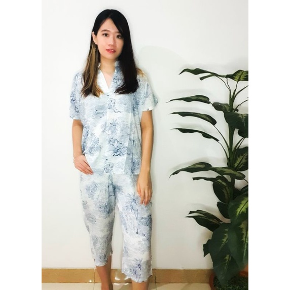 Setelan Piyama Wanita - Jolly Set 7/8 Pants - Jungle Navy Homewear/Piyama Rayon/Pajamas/Homey Set/Ba